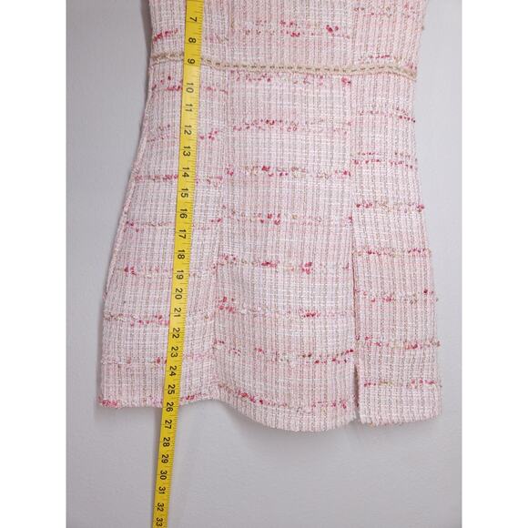 Hello Fashion Tweed mini dress bouclé fabric pink beige structured bustier style - Picture 7 of 14